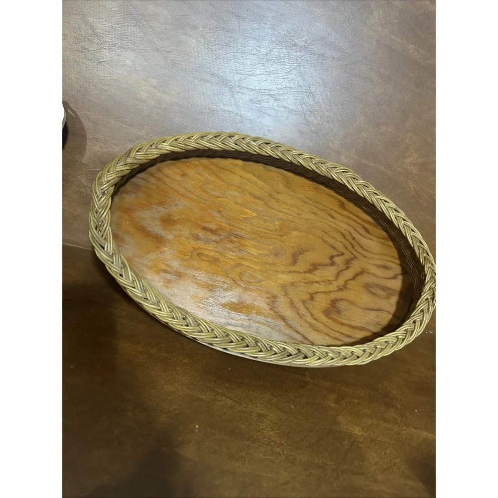 Vtg  Victorian Primitive Woven Oval Wicker Vanity or Serving Tray 12